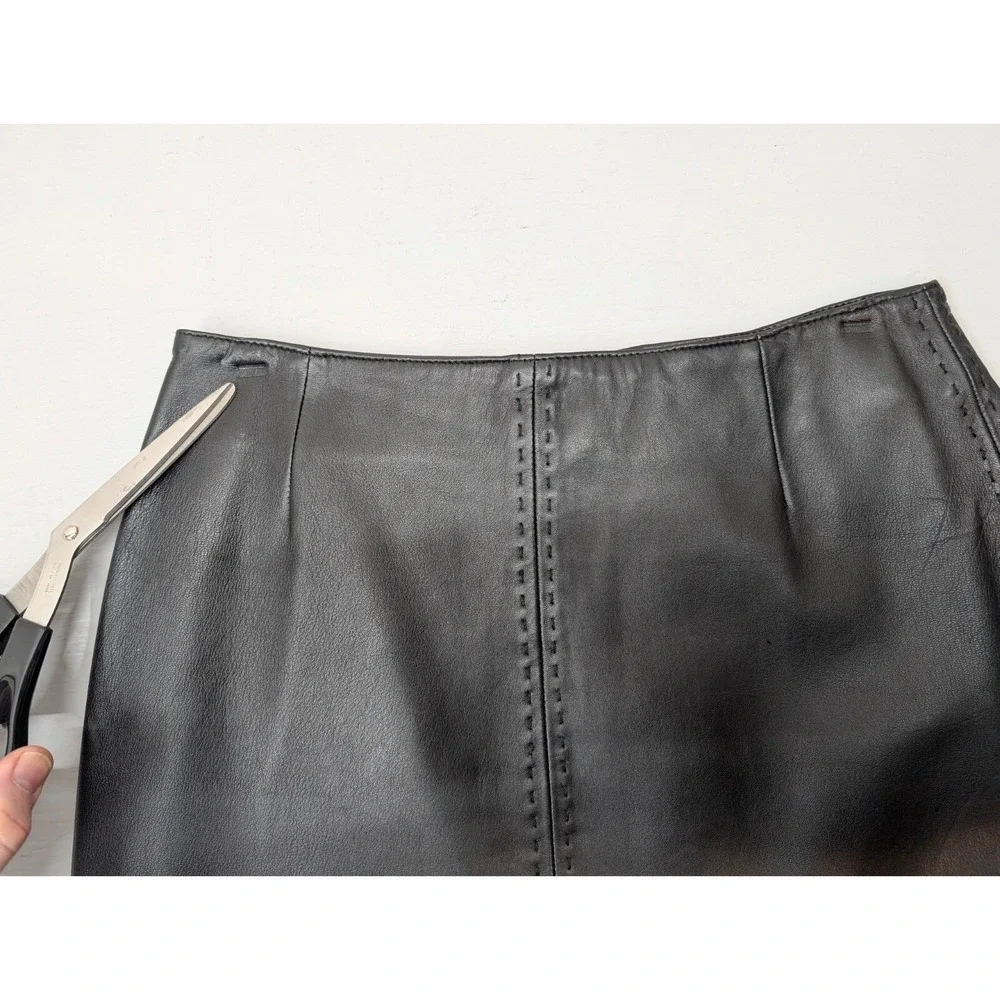 Petite Sophisticate Skirt Women Sz 4 Dark Brown Leather Zip Lined Goth Y2K Chic